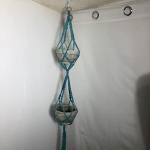 Teal Blue Double Macrame with Pots. NEW